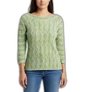 Sigrid Olsen Blue Green Silk Blend Textured Stripe 3/4 Sleeve Sweater Sz L